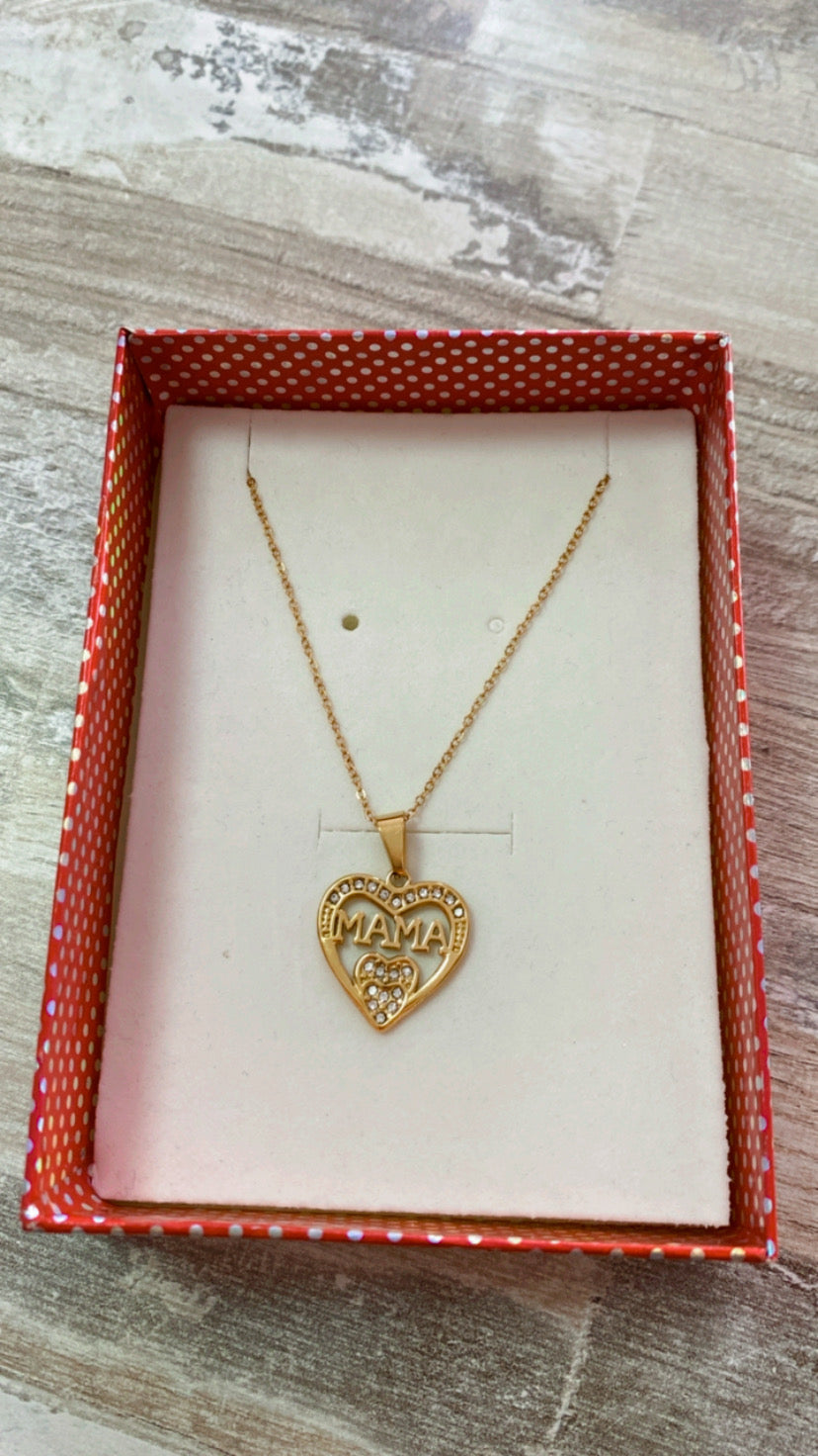 Colgante Corazón piedras Blancas Mamá
