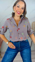 Camisa Cuadro Vicky Burdeos bordada 1