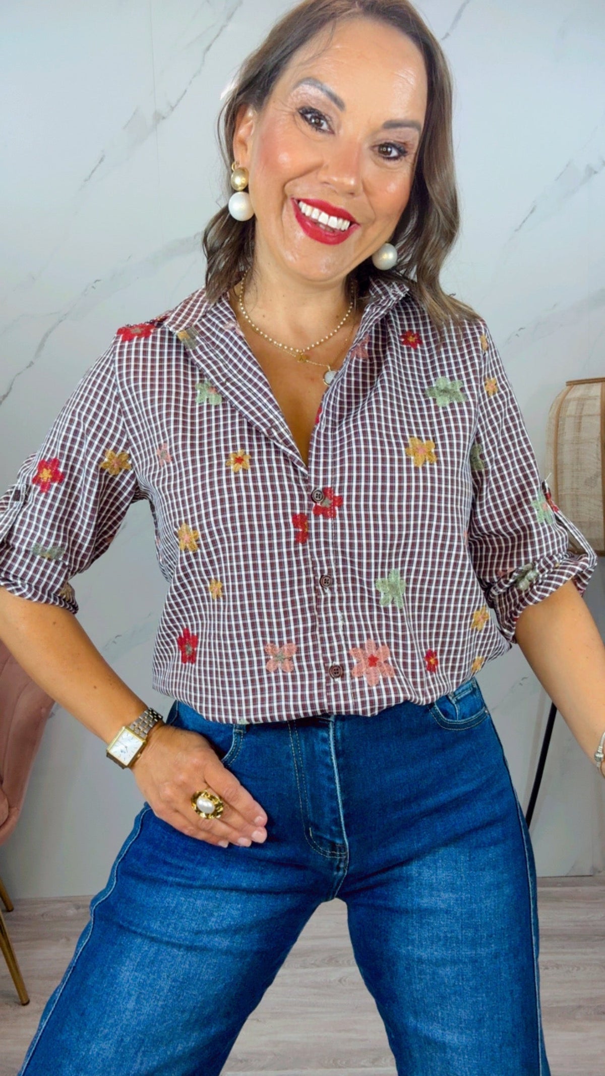 Camisa Cuadro Vicky Burdeos bordada 1