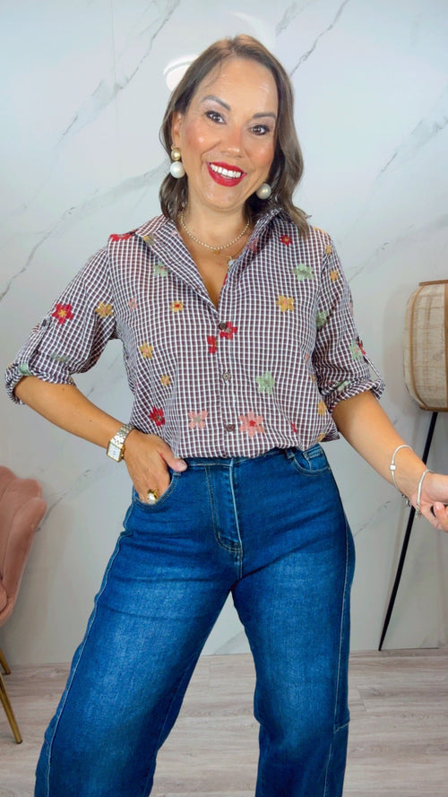 Camisa Cuadro Vicky Burdeos bordada 2