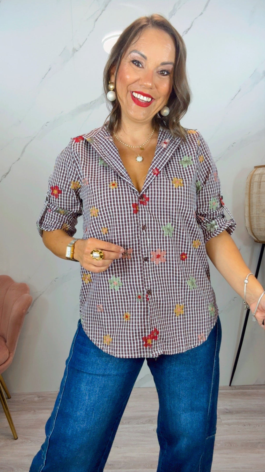 Camisa Cuadro Vicky Burdeos bordada 3