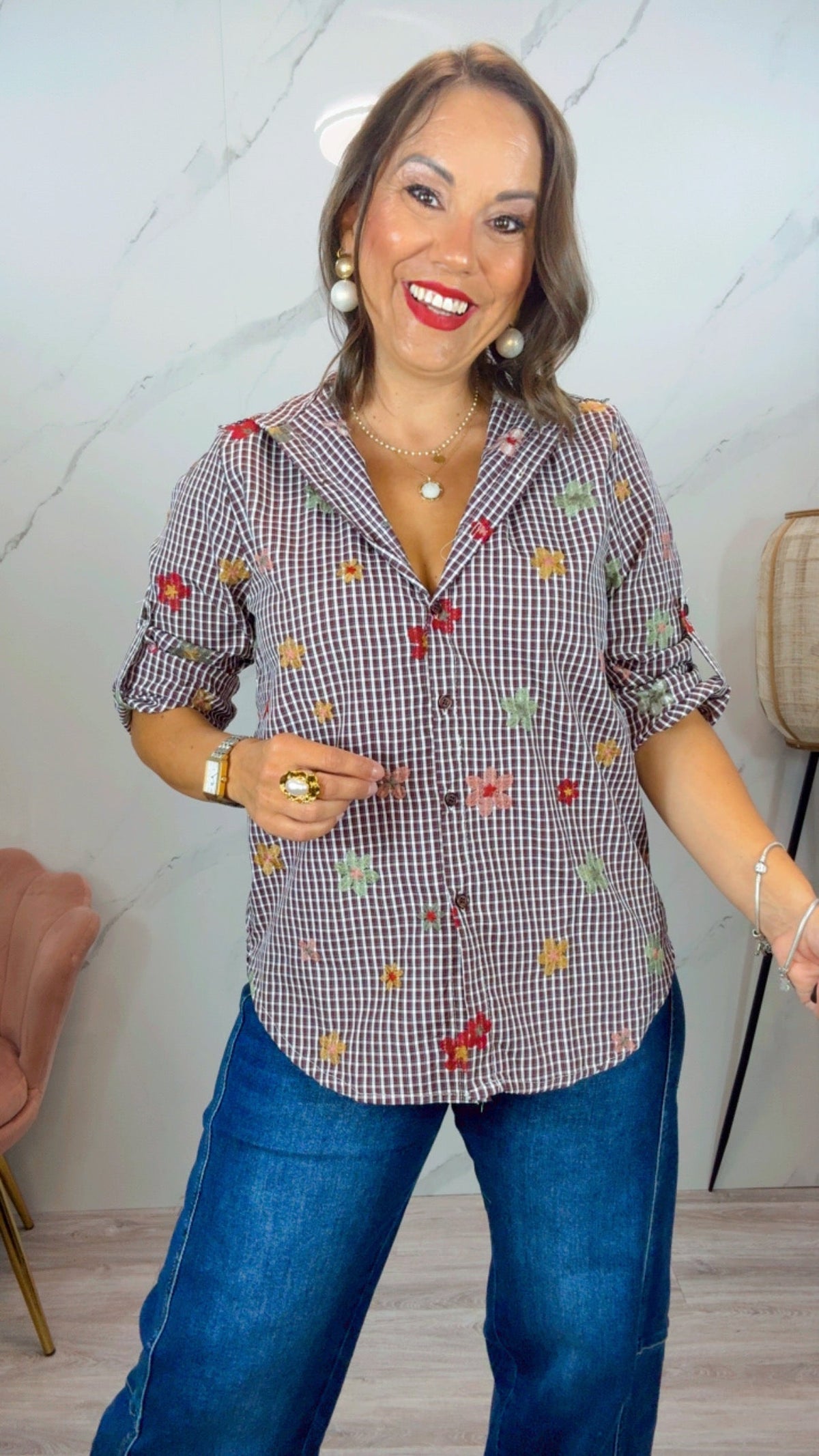Camisa Cuadro Vicky Burdeos bordada 3