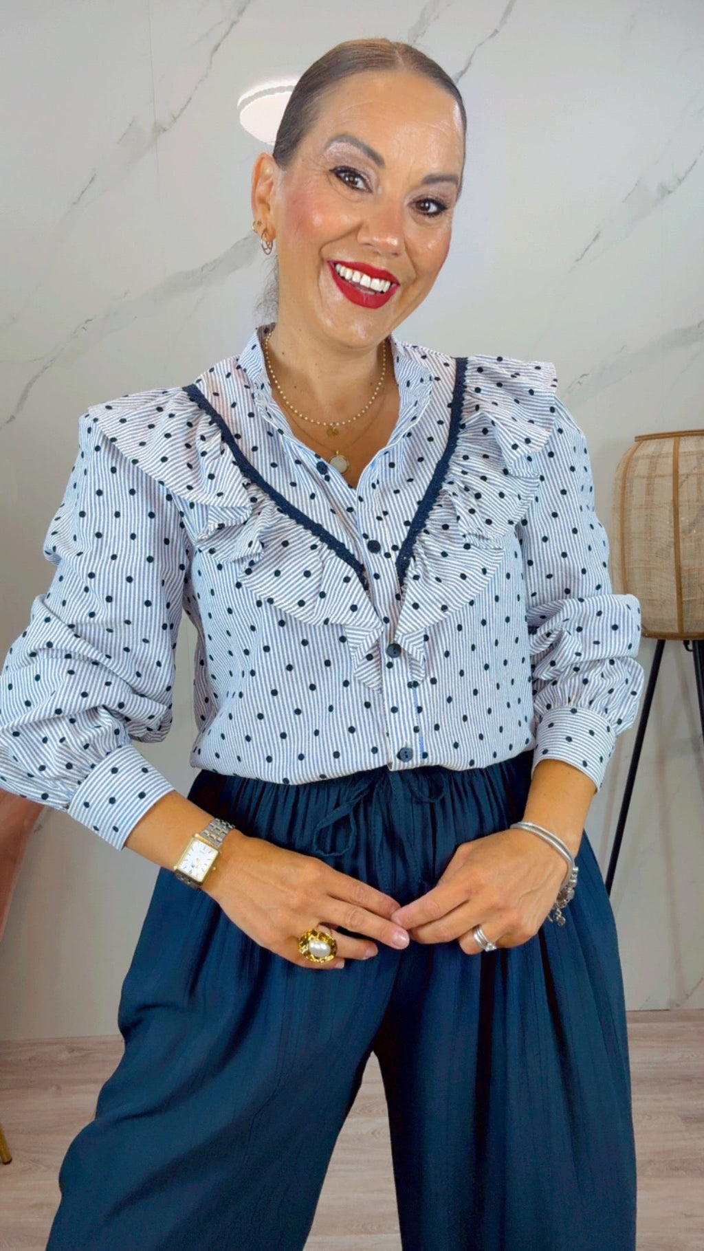 Camisa Topos Azul Marina 1