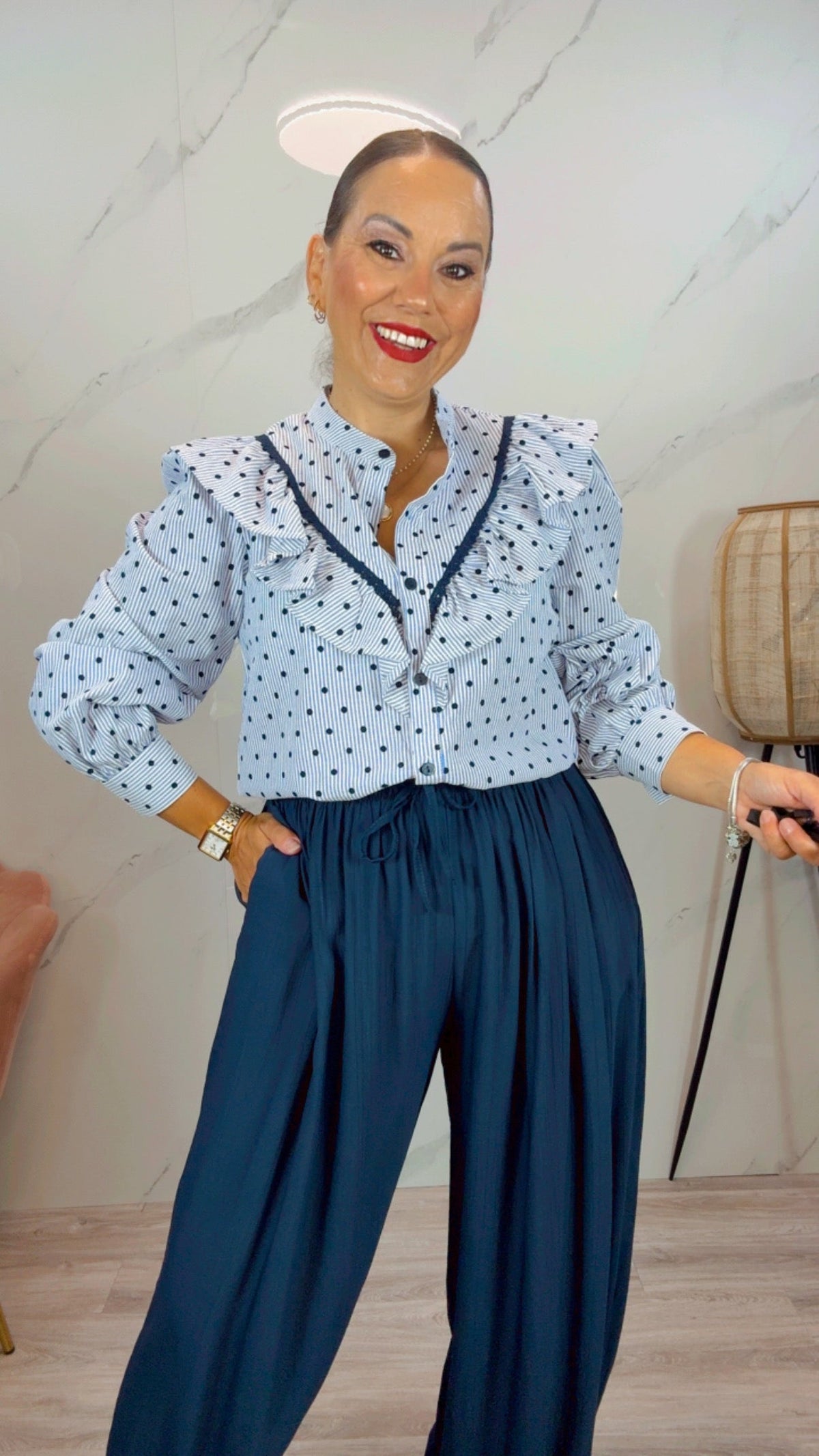 Camisa Topos Azul Marina 2